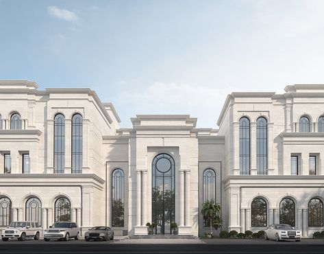 Modern private villa :: Behance Neo Classic Villa Exterior, Modern Neoclassical Architecture, Neoclassical Exterior, Neo Classic Villa, Classic Villa Exterior, New Classic Villa, Classic Villa Design, Modern Neoclassical, Neoclassical House