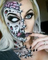 52 Reasons Halloween Makeup Has To Be Perfect - Gallery Halloween Makeup Girl, Half Face Halloween Makeup, Halloween Pauroso, Half Face Makeup, Fantasy Make-up, Halloween Gesicht, Halloween Make-up Looks, Horror Make-up, Skeleton Makeup