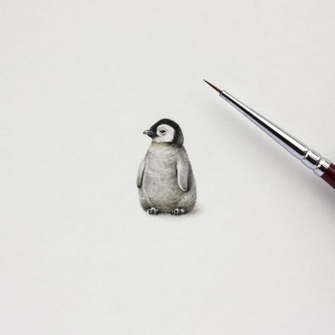 baby penguin, tiny art, miniature watercolor, penguin, cute, small Pingu Tattoo, Watercolor Miniatures, Penguin Tattoo, Girl Arm Tattoos, Single Needle Tattoo, Watercolour Texture Background, Penguin Art, Petite Tattoos, Zodiac Sign Tattoos