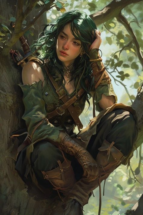 Dnd Feywild Character, Wood Elf Rogue Female Dnd, Female Druid Character Design, Dnd Female Ranger, Dnd Ranger Outfit, Dnd Elf Druid, Dnd Character Backstory Ideas, Elf Warrior Female, Wood Elf Dnd