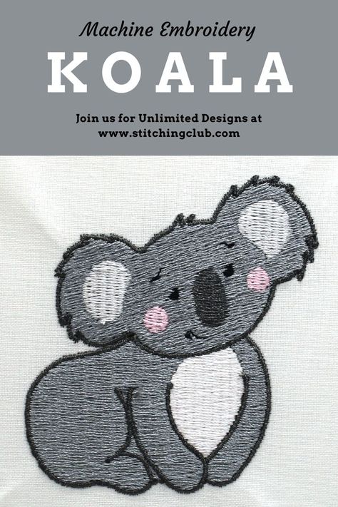 Koala Machine Embroidery design. Great on kids t-shirts and lunchboxes. #machineembroidery #embroiderydesigns #kidsembroidery #animals #animalembroidery #koala Koala Embroidery, Animal Embroidery, Little Bear, Kids T Shirts, Machine Embroidery Design, Machine Quilting, Koala, Machine Embroidery Designs, Embroidery Design