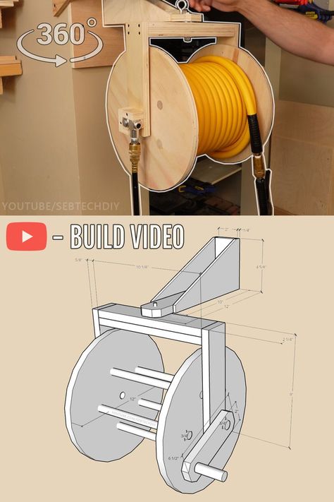 Plywood Diy, Air Hose Reel, Tool Storage Diy, Diy Garage Storage, Diy Wooden Projects, Wood Shop Projects, Workshop Organization, Hose Reel, Woodworking Projects That Sell