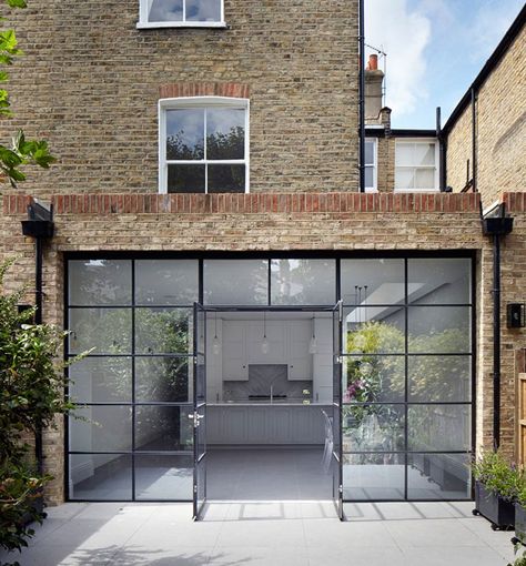 Crittall Door Installation London - Projects - D&R Design Crittal Doors Extension, Victorian Extension, Doors Outside, Crittall Doors, Crittal Doors, Crittal Windows, R Design, Side Return, Aluminum Screen