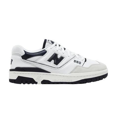 Navy Blue New Balance, New Balance 550 White, N Logo, New Taiwan Dollar, Pretty Shoes, Blue Accents, New Balance Sneaker, Sneaker Shopping, White Leather