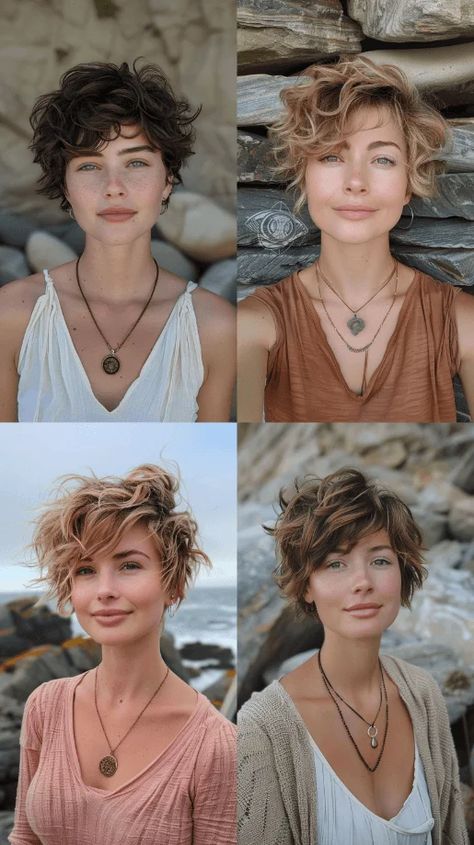 Short Pixie Haircuts Wavy Hair, Long Pixie Curly, Short Wavy Bob Hairstyles, Pixie Cuts For Wavy Hair, Pixie Wavy Hair, Pixie 2024, Wavy Pixie Haircut, Curls Ideas, Wavy Pixie Cut