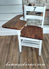 Refinished School Desk, Old School Chairs Makeover, Old Furniture Makeovers Wood, Old School Desk Makeover, Refinish Desk, Old School Chairs, Painted School Desks, Old Furniture Makeovers, Diy Desk Makeover