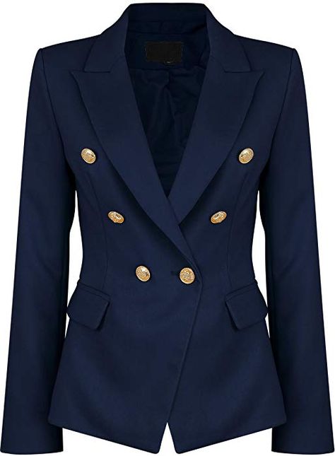 VIEMA MODA Womens Double Breasted Military Style Blazer Ladies Coat Jacket (US4, Navy) at Amazon Women's Coats Shop Dark Blue Coat, Ladies Coat, Balmain Blazer, Clothes Wishlist, Scottish Fashion, Ladies Blazer, Navy Blue Jacket, Style Blazer, Estilo Preppy