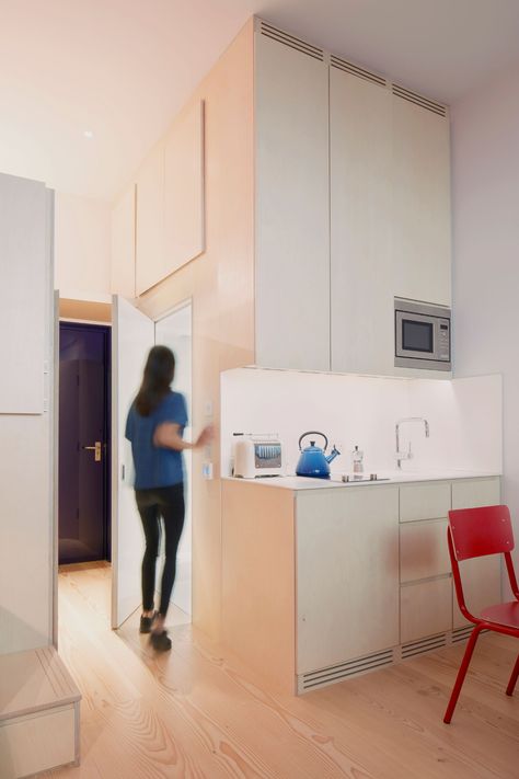 Compact Living | Ab Rogers Design Micro Flat, Traditional Apartment, Douglas Fir Flooring, Micro Apartment, Real Wood Floors, Corner Sink, Tiny Spaces, Compact Living, Tiny Apartment