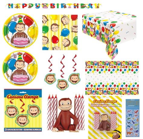 PRICES MAY VARY. Curious George Birthday Party Supplies Bundle for 16 Includes: 16 Lunch Plates, 16 Lunch Napkins, 1 Table Cover, 1 Happy Birthday Banner, 3 Hanging Swirl Decorations, George Decoration with Candles, 1 Dinosaur Sticker Sheet (NOT George stickers), Bundle does not include any Cutlery Set Curious George Birthday Party Supplies Bundle for 16 Includes 16 Lunch Plates, 16 Lunch Napkins, 1 Table Cover, 1 Happy Birthday Banner, 3 Hanging Swirl Decorations, George Cake Decoration with Ca Curious George Birthday Decorations, Curious George 1st Birthday, George Birthday Party, Curious George Birthday Party, Curious George Party, Curious George Birthday, Dinosaur Stickers, Baby F, Birthday Table