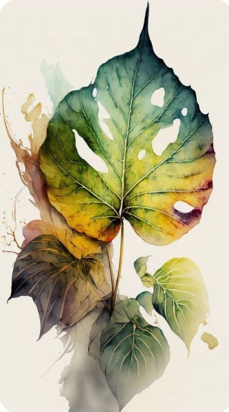 Plant Drawing Ideas, Autumn Leaves Art, Acrylic Art Projects, Print Design Art, Watercolor Paintings For Beginners, Flower Painting Canvas, Watercolor Flower Art, Painting Art Lesson, Geometric Art Prints