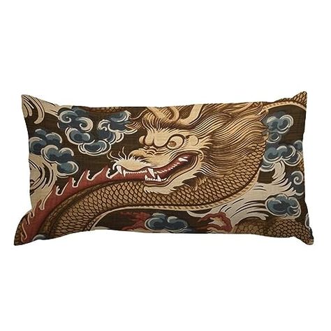 MISSUYSA Dragon Gold Oriental Style Asian Lumbar Pillow Cases Asian Chinoiserie Throw Pillow Cover 12x18 Decorative Pillow Home Cotton Linen Boho Cushion Cover for Home Sofa Bedding Couch Car Asian Pillows, Country Cushions, Boho Cushions, Home Sofa, Throw Pillow Cover, Chinoiserie, Lumbar Pillow, Sofa Bed, Pillow Inserts