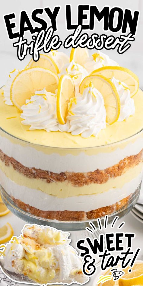 Lemon Trifle is an addictive combination of lemon pudding, angel food cake, and Cool Whip. Perfect for lemon lovers, it’s the easiest, no-bake layered dessert! Lemon Pudding Cool Whip Dessert, Lemon Cake Trifle Desserts, Lemon Trifle Recipes Layered Desserts, Lemon Cool Whip Pie, Angel Food Cake Desserts Trifle, Lemon Pudding Mix Recipes, Lemon Trifle Recipes, Lemon Layered Dessert, Instant Pudding Desserts