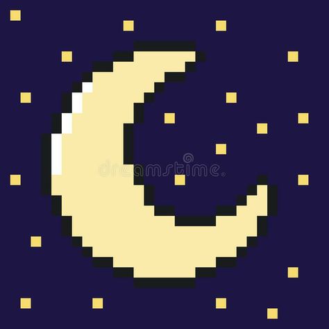 Crescent Moon Pixel Art, Pixel Moon, Moon Pixel Art, Moon Cross Stitch, Crescent Moon And Star, Moon Logo, Star Illustration, Pixel Drawing, Pixel Art Grid