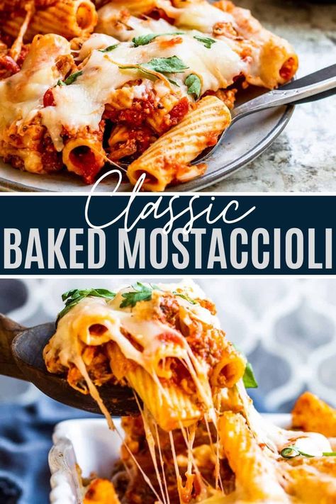 Italian Mostaccioli Recipe, Baked Marinara Pasta, Holiday Pasta Recipes, Holiday Pasta Dishes, Pasta Night Party Ideas, Baked Mostaccioli Recipe, Mostaccioli Recipe, Baked Mostaccioli, Sausage Spices