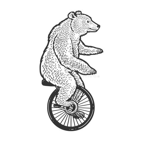 unicycle bear sketch vector illustration stock illustration Little Bear Cartoon, Circus Bear, Bear Sketch, Bear Drawing, Illustration T Shirt, Bear Tattoo, Funny Bears, Unicycle, Bear Illustration