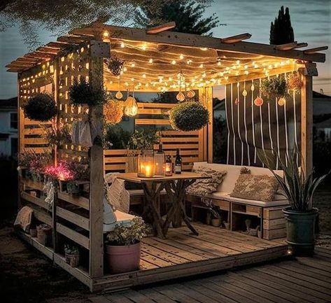 DIY Pallets Ideas Pallet Gazebo Ideas, Design Patio Ideas, Garden Ideas Patio, Patio Garden Ideas, Mudroom Decor, Wooden Gazebo, Backyard Oasis Ideas, Backyard Diy Projects, Patio Designs