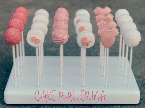 Baby Shower Cake Pops by TheCakeBallerina on Etsy Baby Blocks Cake, Lemon Wedding Cakes, Baby Cake Pops, Girl Shower Cake, Red Velvet Wedding Cake, White Cake Pops, Cake Pop Stands, Baby Shower Cakes Girl