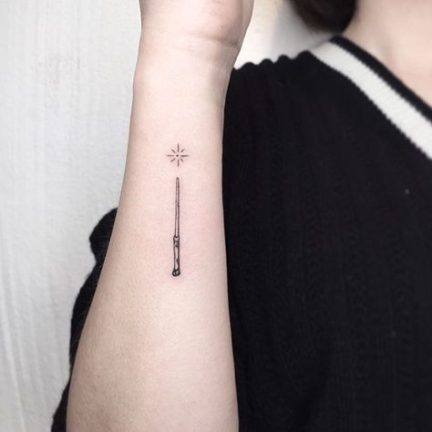 Remus Lupin Wand Tattoo, Wand Harry Potter Tattoo, Wands Tattoos, Harry Potter Tattoos Wand, Cool Harry Potter Tattoos, Hp Tattoo Minimalist, Minimalist Tattoo Harry Potter, Harry Potter Wand Tattoos, Dainty Harry Potter Tattoos