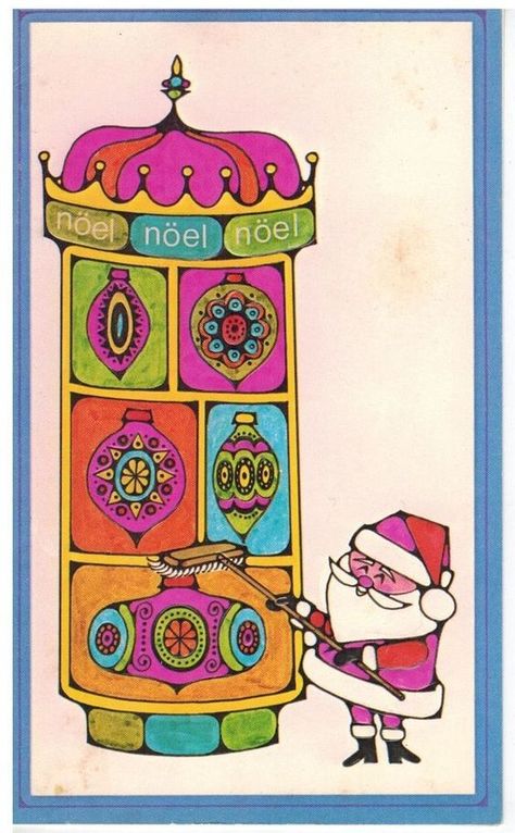 Mod Christmas, Santa Christmas Card, Neon Christmas, 70s Christmas, Christmas Specials, Jingle Jangle, Kitschy Christmas, Push Broom, Retro Illustrations