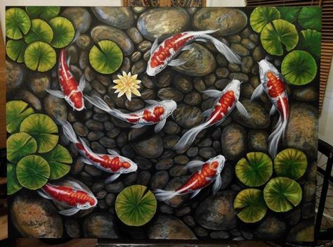 Dancer Art Painting, Plant Paintings, Koi Fish Drawing, Koi Watercolor, Lotus Painting, Koi Art, Dancers Art, Graffiti Style Art, Rock Painting Patterns