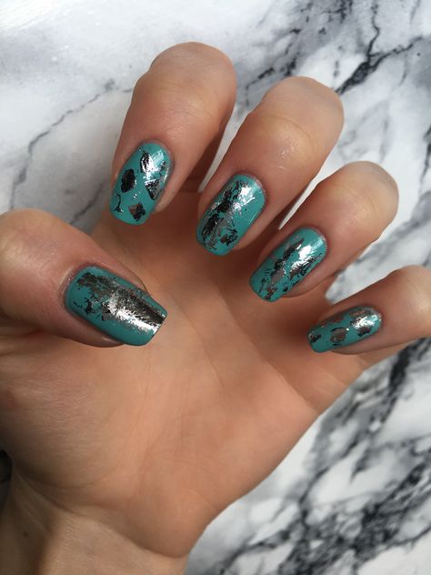 Turquoise Nails, Cute Nail Art, Cute Nail, Silver Foil, My Nails, Cute Nails, Foil, Nail Art, Turquoise