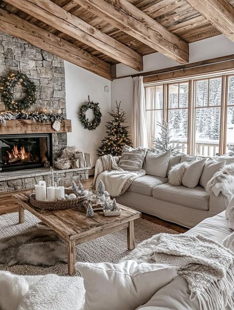 Create a cozy farmhouse Christmas with rustic decor elements. Incorporate wooden crates, buffalo plaid textiles, and handmade wreaths for an authentic feel. Explore 35 festive hairstyles to complement your holiday decor. Embrace the warmth of traditional farmhouse style. Rustic Christmas Living Room, Chalet Living Room, Festive Hairstyles, Modern Farmhouse Christmas, Rustic Farmhouse Christmas, Farmhouse Christmas Decor Ideas, Christmas Bathroom Decor, Gorgeous Houses, Decor Elements