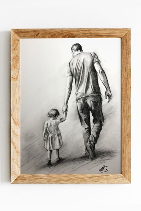 Father Day Sketch, Birthday Gifts For Father From Daughter, Father Daughter Sketch Drawing, Fathers Day Sketches, Fathers Day Drawings Daughters, Father's Day Sketch, Father's Day Drawing Ideas, Father And Daughter Drawing, Diy Birthday Gifts For Sister