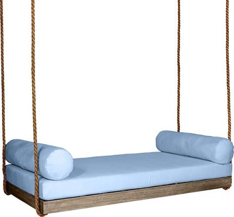 Sipsey Porch Swing, Driftwood/Blue Sunbrella - Hammocks & Porch Swings - Outdoor Furniture - Furniture | One Kings Lane Indoor Hammock Bed, Driftwood Stain, White Furniture Living Room, Indoor Hammock, Hammock Accessories, Hammock Bed, Poolside Fashion, Bed Swing, Outdoor Swing