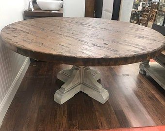 Farmhouse Round Dining Table, Rustic Round Dining Table, Remodel Farmhouse, Wine Rooms, Copper Top Table, Rustic Farmhouse Table, Pedestal Table Base, Building Stairs, Family Dining Rooms