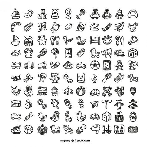 Doodle toys icons set Premium Vector | Premium Vector #Freepik #vector #baby #gift #education #cute Dibujo Simple, Kindergarten Letters, Sketch Note, Zestaw Ikon, Party Cartoon, Free Icon Set, Doodle Tattoo, Doodle Images, Doodle Icon