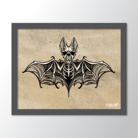 Skeleton Bat Art Print Tattoo Art Illustration Sketch - Etsy Bat Skull Drawing, Bat Skull Tattoo, Bat Drawing Tattoo, Skull Drawing Tattoo, Drawing Tattoo Ideas, Bat Drawing, Bats Tattoo Design, Bat Skeleton, Bat Skull