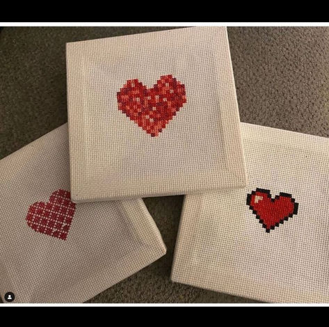 Valentines Day Cross Stitch Patterns, Tiny Cross Stitch Heart, Hearts In Cross Stitch, Conversation Heart Cross Stitch, Valentine’s Day Cross Stitch, Heart Cross Stitch, Mini Embroidery, Stitch Earrings, Cross Stitch Heart