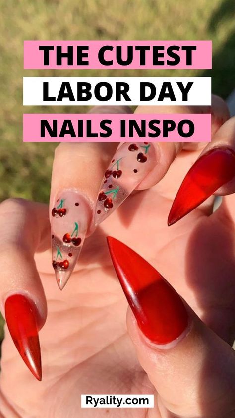 These labor day nail designs 2024 are SO cute Labor Day Nails, Summer Vacation Nails, Blue Chrome Nails, Blue Chrome, Cherry Nails, Y2k Nails, Vacation Nails, Nails 2024, Summer Nails Colors