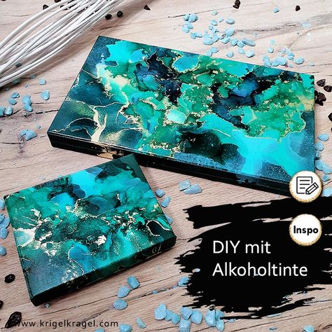 DIY Upcycling mit Alkoholtinte: Ich zeige dir wie du mit Alcoholinks alte Schachteln und Boxen aus Papier und Holz wünderhübsch zu neuer , edler Deko gestalten kannst. Aufbewahrungsboxen im edlen Look! #alkoholtinte #alcoholink #deko #upcycling Alcohol Ink Crafts, Ink Crafts, Diy Upcycling, Ink In Water, Alcohol Ink Painting, Alcohol Inks, Ink Painting, Fluid Art, Alcohol Ink