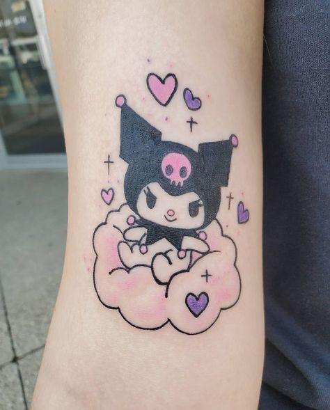 @karlzinnerink on Instagram: “Thank you @cvilley for letting me tattoo this sassy little kuromi!! 😭💜🖤 . . . . . . . . . . . #sanriotattoo #kawaii #kawaiitattoo…” Hello Kitty Tattoo, Maching Tattoos, Kitty Tattoos, Lady Tattoo, Kitty Tattoo, Me Tattoo, Tattoo Lettering Design, Henna Inspired Tattoos, Hello Kitty Tattoos