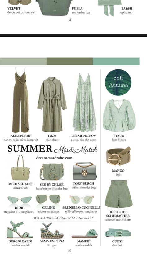 Soft Autumn Color Palette Outfits Summer, Soft Autumn Swimwear, Soft Autumn Outfits For Summer, Soft Autumn Romantic, Soft Autumn Summer Outfits, Soft Autumn Clothes, Soft Autumn Outfits Capsule Wardrobe, Soft Autumn Wardrobe, Dusty Autumn