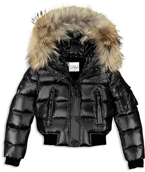 Girls' Fur-Trimmed Down Bomber Jacket - Big Kid #pockets#fleece#vertical Pasha Style, Puffer Jacket With Fur, Ladies Coat Design, Fur Hood Jacket, Hood Jacket, Cute Coats, Winter Chic, Black Puffer Jacket, Fur Hood