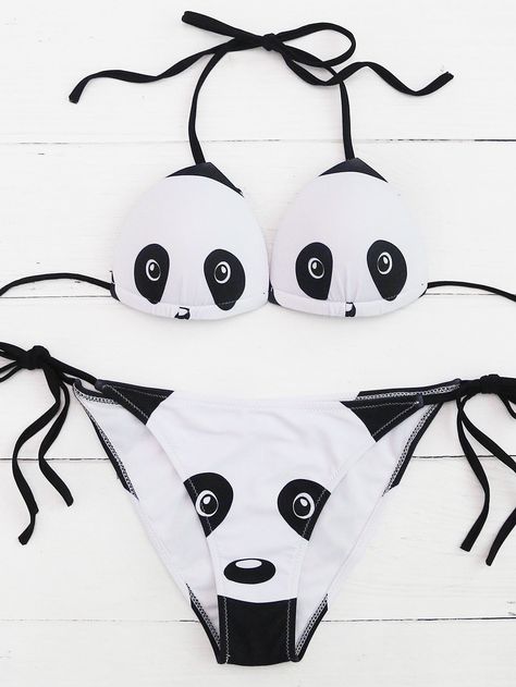 Shop Panda Pattern Side Tie Triangle Bikini Set online. SheIn offers Panda Pattern Side Tie Triangle Bikini Set & more to fit your fashionable needs. Panda Clothes, Panda Accessories, Panda Things, Bear Fashion, Panda Items, Panda Nursery, Panda Painting, Panda Pattern, Panda Panda