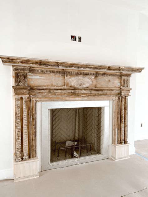 Our 200 Year Old Fireplace Mantel is Home - Deb and Danelle Painted Fireplace Mantels Farmhouse, Wood Mantel On Brick Fireplace Antique, Brick Fireplace With Antique Mantel, Old Fireplace Mantle, Vintage Fireplace Mantle, Antique Wood Fireplace, Colonial Fireplace, Painted Fireplace Mantels, Fireplace Options