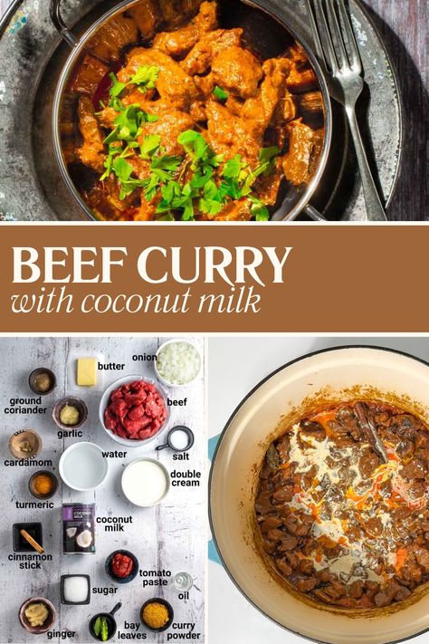 Aromatic beef curry with coconut milk in a balti bowl with a side of rice. Coconut Milk Beef Recipes, Coconut Beef Curry, Budget Dinners, Curry With Coconut Milk, Beef Curry Recipe, Night Dinner Recipes, Spicy Curry, Curry Stew, Stew Meat Recipes