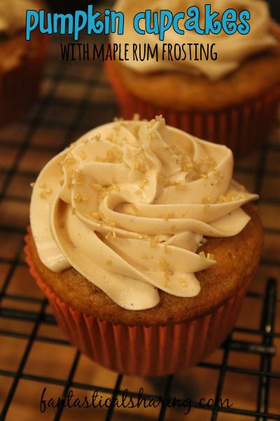 Pumpkin Cupcakes with Maple Rum Frosting #dessert #cupcakes #pumpkin #maple #rum #recipe Rum Buttercream Frosting, Rum Frosting, Rum Buttercream, Spiced Cupcakes, Good Desserts To Make, Rum Cupcakes, Fall Recipes Appetizers, Pumpkin Truffles, Fall Crockpot Recipes