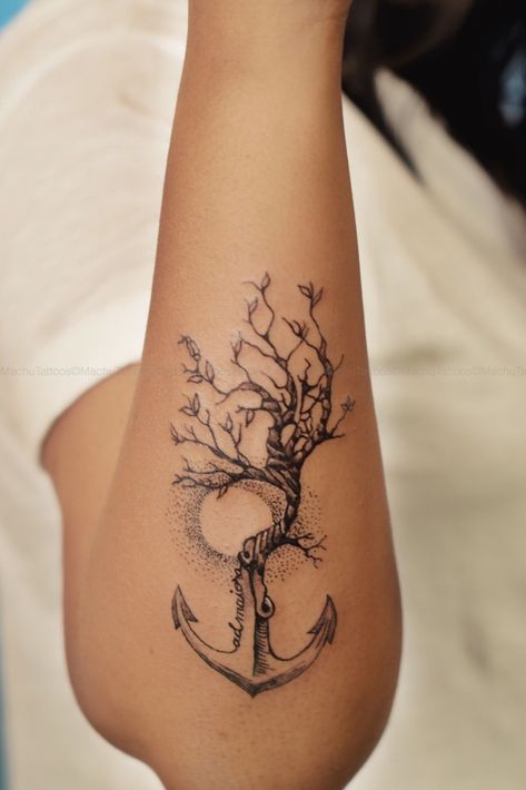 Anchor tattoo | customized tree tattoo | Family tree tattoo #tattoosformen #backtattoo Tree Tattoo Family, Tattoo Family Tree, Family Anchor Tattoos, Tattoos Meaning Family, Symbol For Family Tattoo, Tattoo Family, Family Tree Tattoo, Anchor Tattoos, Muster Tattoos