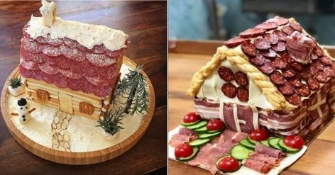 Charcuterie Chalet, Christmas Dinner Table, Festive Treats, Gingerbread Houses, Meat And Cheese, Christmas Dinner, Food Network, Charcuterie Board, Gingerbread House