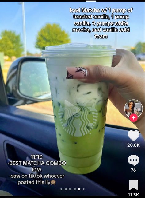 Random Starbucks Drinks, Starbucks Matcha Order, Matcha Order, Iced Matcha Latte Recipe, Matcha Latte Starbucks, Matcha Drink Recipes, Starbucks Ideas, Starbucks Drink Menu, Starbucks Matcha