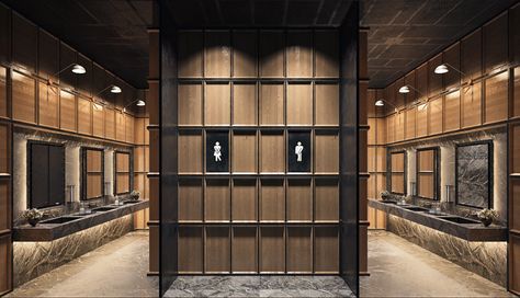 The LOFT - DUBAI on Behance Industrial Public Restroom Design, Japanese Toilet Design, Restaurant Restroom, Public Restroom Design, Commercial Bathroom Designs, Japanese Bathroom, Cheap Boho, Commercial Toilet, Presentation Board Design