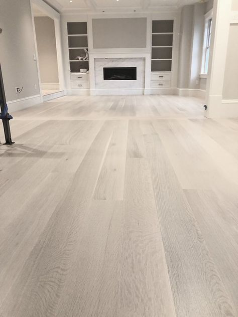 Waterbased white stain. Bona natural seal and bona traffic… | Flickr Cool Toned Flooring, Custom Home Finishes, White Wood Floors Living Room, White Flooring Ideas, Bona Natural Seal, White Oak Flooring Bedroom, White Wash Wood Floors, White Wash Oak Floor, White Hardwood Floors