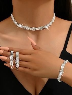 Weddings & Events | Refresh your wardrobe at an affordable price Jewelry Baddie, Rhinestone Jewelry Set, Evening Accessories, Women's Jewelry Sets, Silver Accessories, Cross Pendant Necklace, Elegant Accessories, Bridal Jewelry Sets, Sparkling Crystal