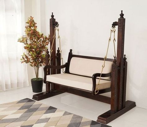 Jhula Design, Swing In Living Room, Computer Desk Design, Wooden Sofa Set Designs, Sofa Dining Table, Wooden Sofa Designs, Wooden Swing, Home Hall Design, Wooden Street