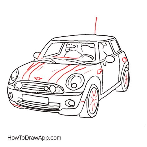 Auto Tattoo, Drawings Of Cars, Car Quilt, Cartoon Car Drawing, Cooper Car, Mini Cooper Classic, Coffee Cup Art, Mini Doodle, Coloring Pages Inspirational