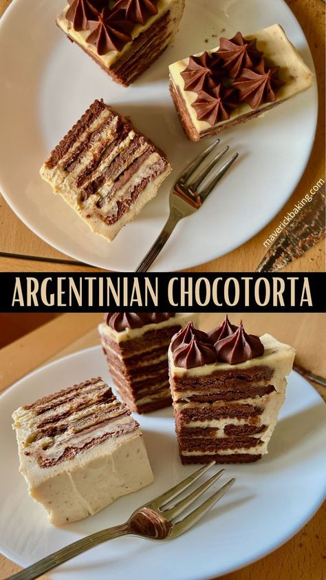 Chocotorta; an iconic Argentinian dessert made with layers of chocolate biscuit and a dulce de leche flavoured mascarpone cream. Chocolate Desserts Fancy, Desserts Around The World, Tooth Cake, Argentinian Food, Nutella Cake, Mascarpone Cream, Tasty Baking, Just Cakes, World Recipes